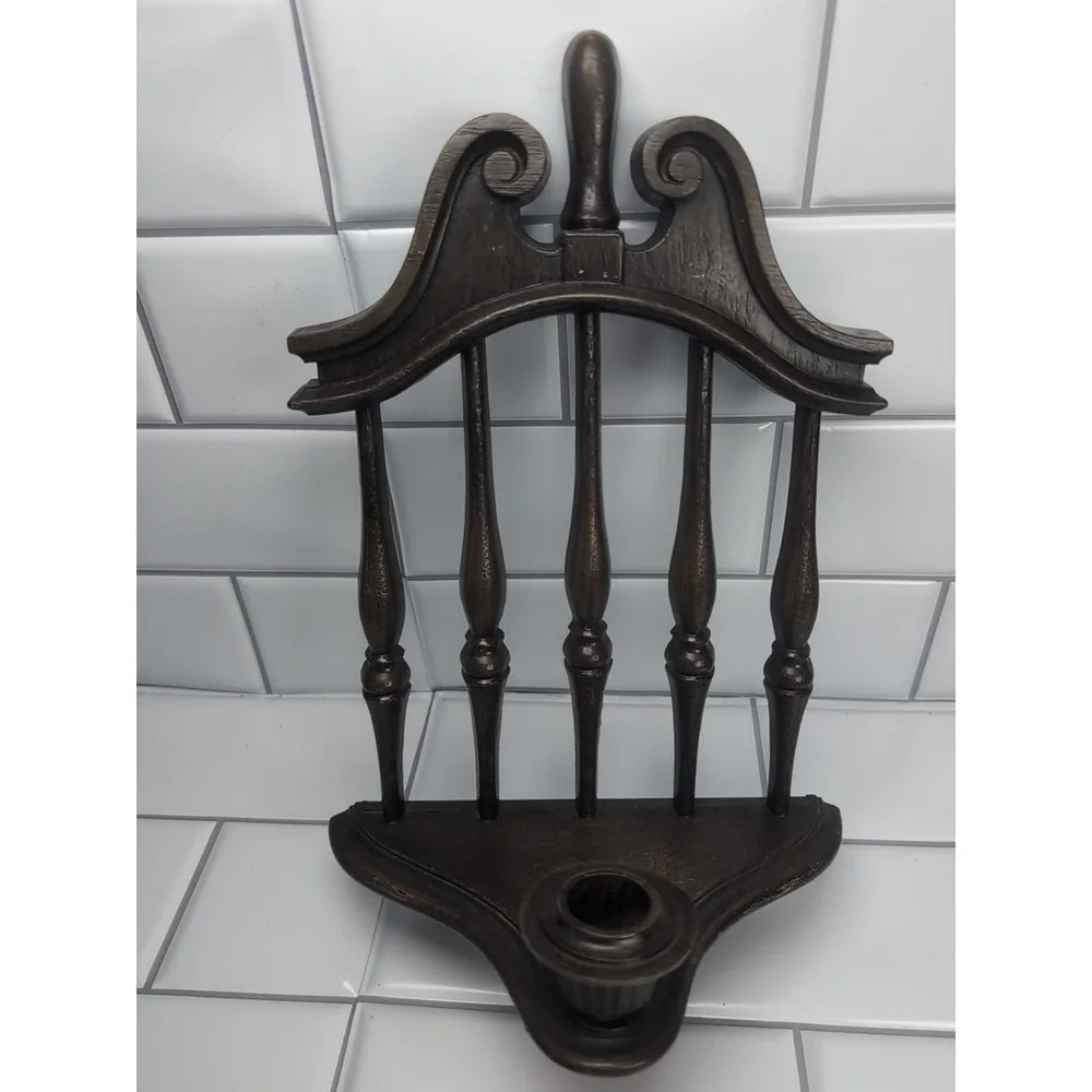 1970's Homco #4155 Molded Sconce Candle Holder Plastic Brown Wall Hanging Vintag